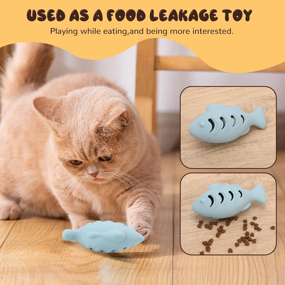 1 PC Silicone Fish-Shaped Cat Chew Toy - Interactive Treat Dispenser Puzzle Snack Pet Toy for Dental Health Interactive Cat Toys