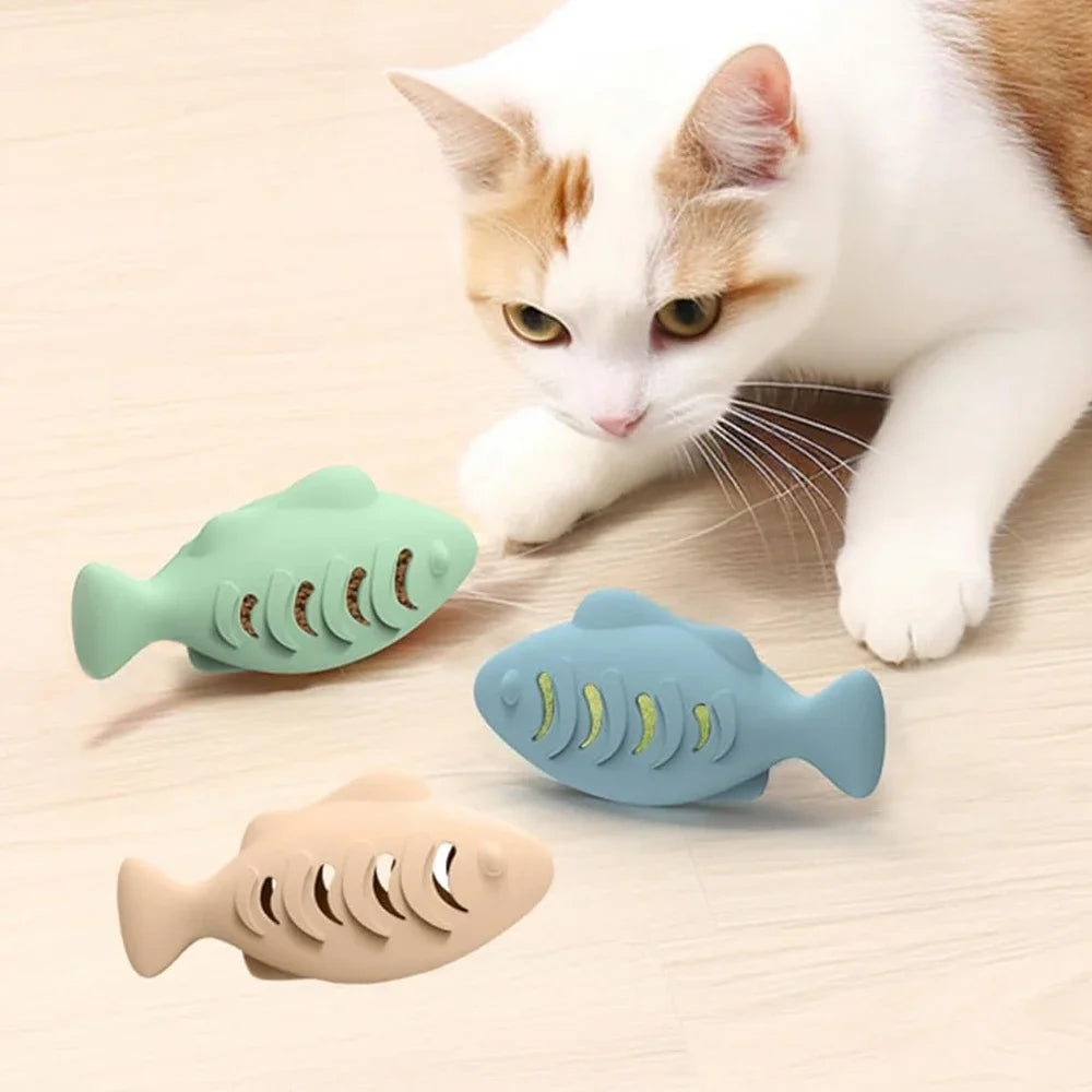 1 PC Silicone Fish-Shaped Cat Chew Toy - Interactive Treat Dispenser Puzzle Snack Pet Toy for Dental Health Interactive Cat Toys